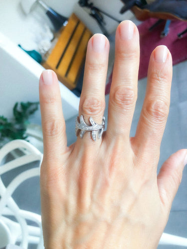 Bague Bague or gris feuillages en diamant 58 Facettes 0