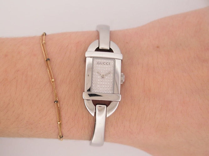 Montre montre GUCCI bamboo diamants quartz acier palladie 58 Facettes 256725