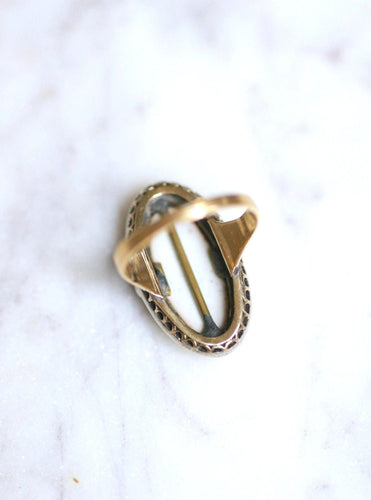 Bague Bague ancienne en or et argent, miniature sur porcelaine 58 Facettes