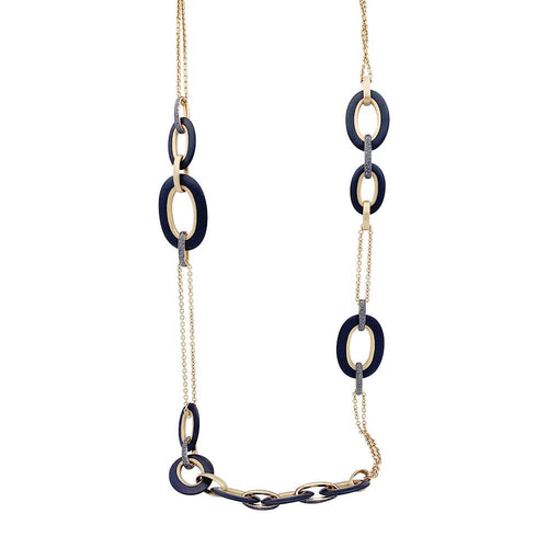 Collier Sautoir Pomellato "Victoria" or rose, diamants noirs, jais. 58 Facettes 33419