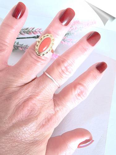 Bague 53 Parure Bague + Boucles d'oreilles, en or, Corail en cabochon 58 Facettes AA 1549