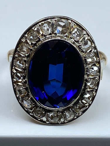 Bague 54 Bague en Or jaune, saphir Verneuil & diamants 58 Facettes