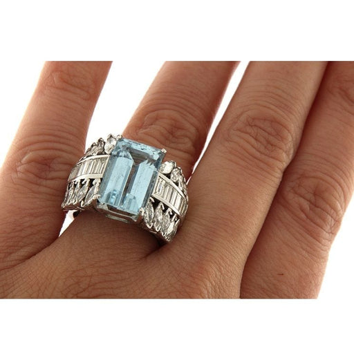 Ring 53 Aquamarine Signet Ring Diamonds 58 Facettes G3491