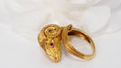 Ring Ram's head ring in yellow gold and ruby 58 Facettes 31325