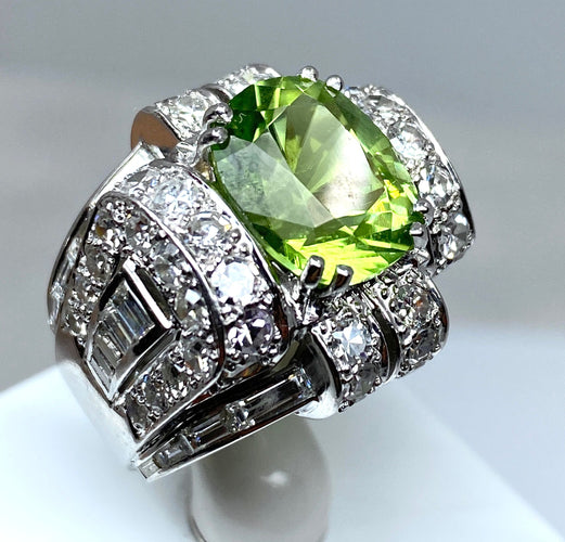 Bague 51 Bague Art Déco Platine diamants et péridot 58 Facettes