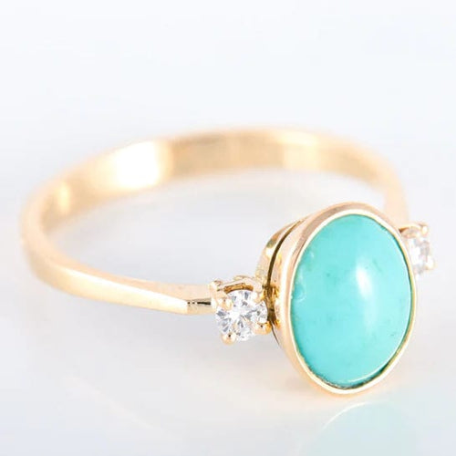 Bague Bague or jaune Turquoise 2 diamants 58 Facettes