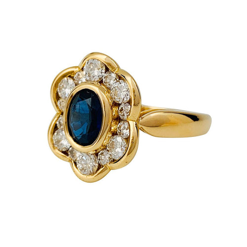 Bague 55 Bague fleur en or jaune, saphir et diamants. 58 Facettes 32194