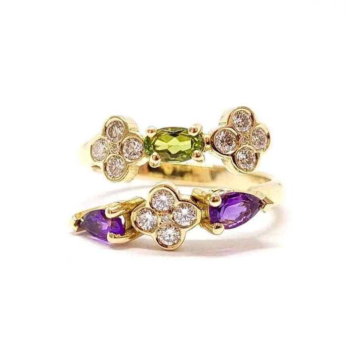 Bague Bague trèfles tourmaline améthystes diamants or jaune 58 Facettes