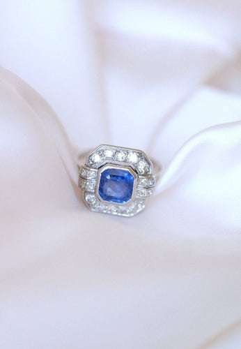 Bague Bague Art Déco saphir de Ceylan entourage diamants 58 Facettes