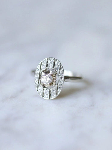 Bague Bague de fiançailles ovale Art Deco platine or blanc et diamants 58 Facettes