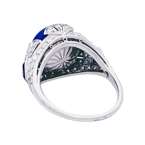 Bague 55 Bague ancienne, platine, lapis lazuli et diamants. 58 Facettes 33086