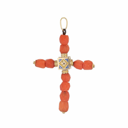 Pendentif Pendentif croix en perles de corail 58 Facettes 22-075