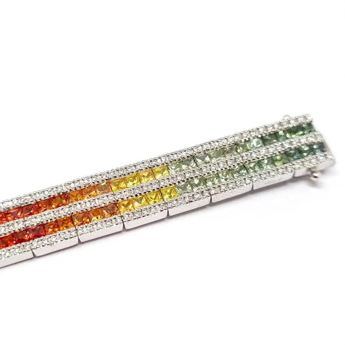 Bracelet Bracelet rivière saphirs multicolores diamants or blanc 58 Facettes