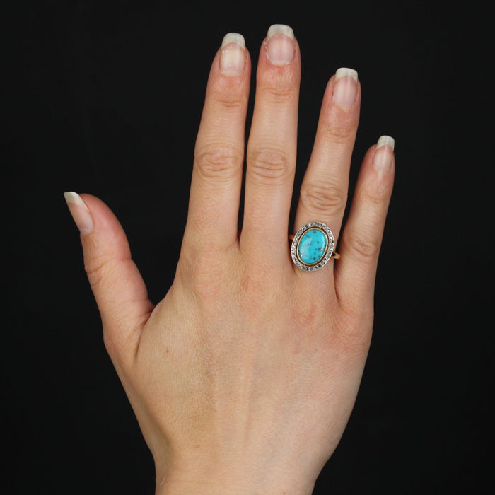 Bague 55 Bague ancienne diamants et turquoise 58 Facettes 23-143