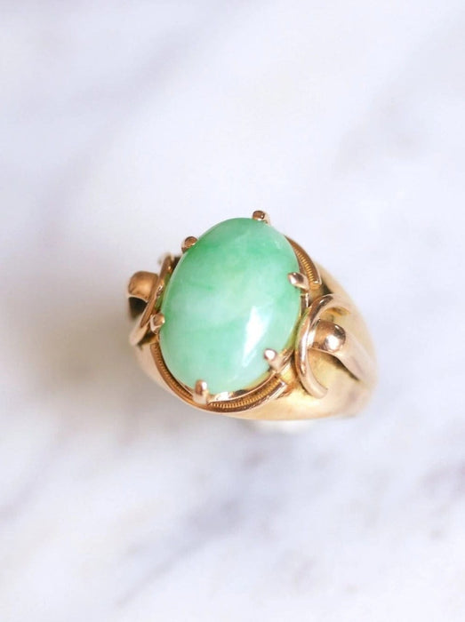 Bague Bague chevalière boule vintage en or rose et jade 58 Facettes