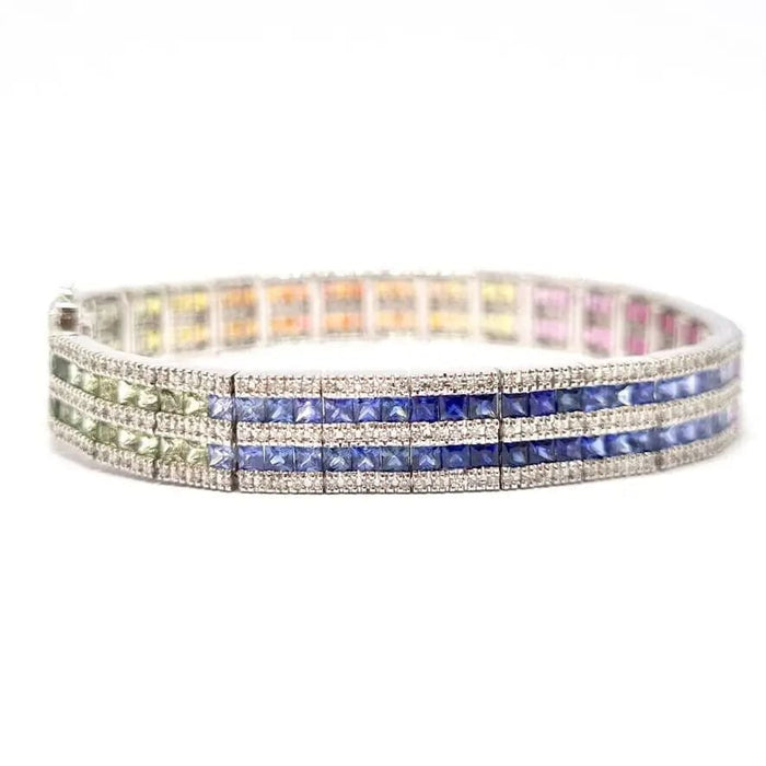 Bracelet Bracelet rivière saphirs multicolores diamants or blanc 58 Facettes