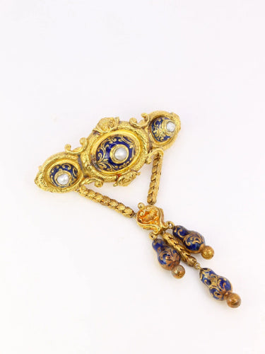 Broche Broche ancienne Napoléon III or perles et émail bleu 58 Facettes 862