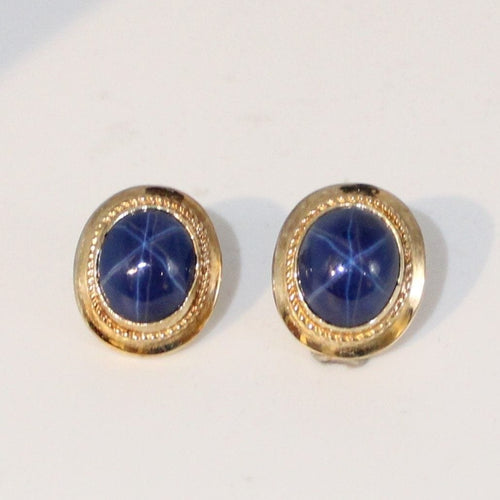 Boucles d'oreilles Boucles d’oreilles ovales en or jaune et Saphirs étoilés 58 Facettes