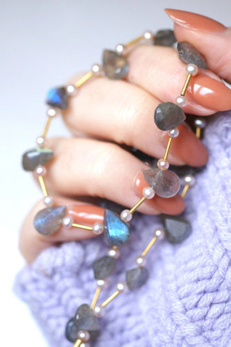 Collier Collier vintage pampilles labradorites, or et perles 58 Facettes