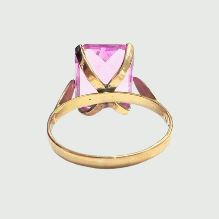 Bague SORTIJA DISEÑO RETRO EPOCA 1940-45 de ORO 18 kts con ESPINELA ROSA 58 Facettes Q996A