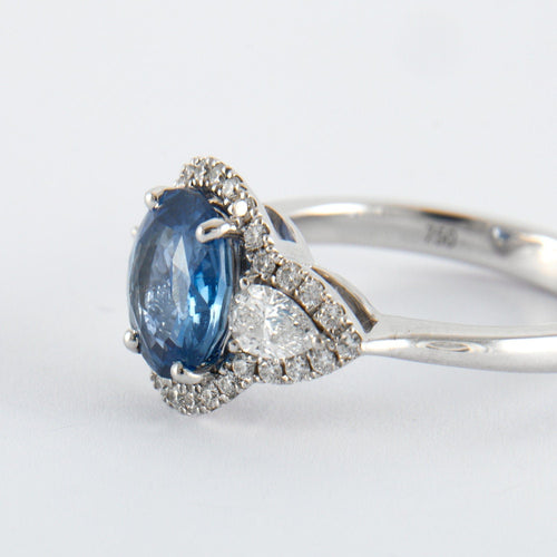 Bague 52 Bague Saphir Ceylan non chauffé 2.14ct et Diamants 58 Facettes