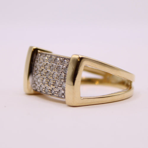 Bague Bague large or jaune et pavage de diamants 58 Facettes