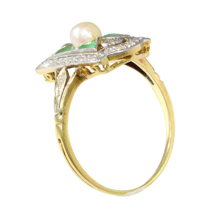 Bague 52 Design déco intemporel : bague diamant, émeraude et perle 58 Facettes 23251-0359