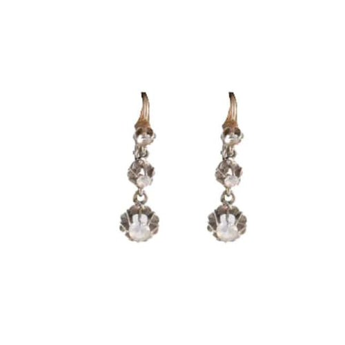 Boucles d'oreilles Dormeuses Art Déco de 3 pierres blanches sur or blanc 58 Facettes