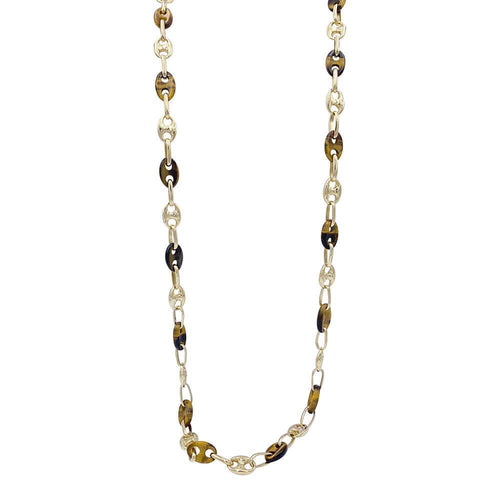 Collier Sautoir vintage grains de café, or jaune et oeil de tigre. 58 Facettes 32491