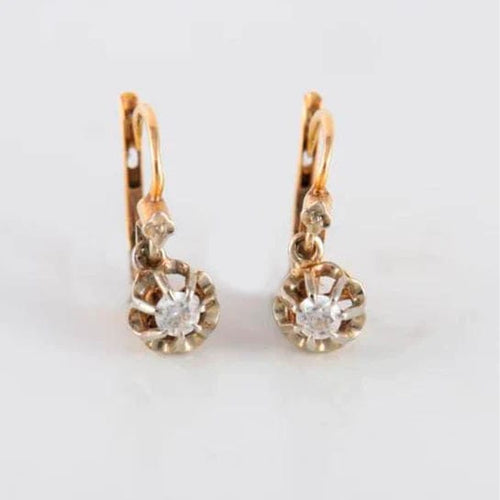 Boucles d'oreilles Dormeuses Art Déco 2 ors et pierres blanches 58 Facettes