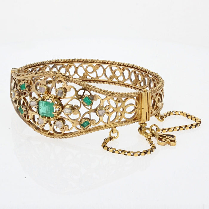Bracelet Bracelet jonc ancien en or ajouré émeraudes et diamants 58 Facettes 22-099