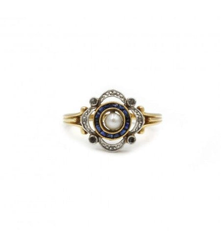 Bague 57 / Jaune / Or 750 Bague diamants perle & Saphirs 58 Facettes 210048SP