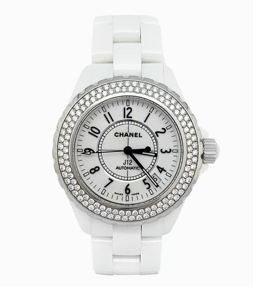 Montre Montre Chanel "J12" céramique blanche, diamants. 58 Facettes 31692