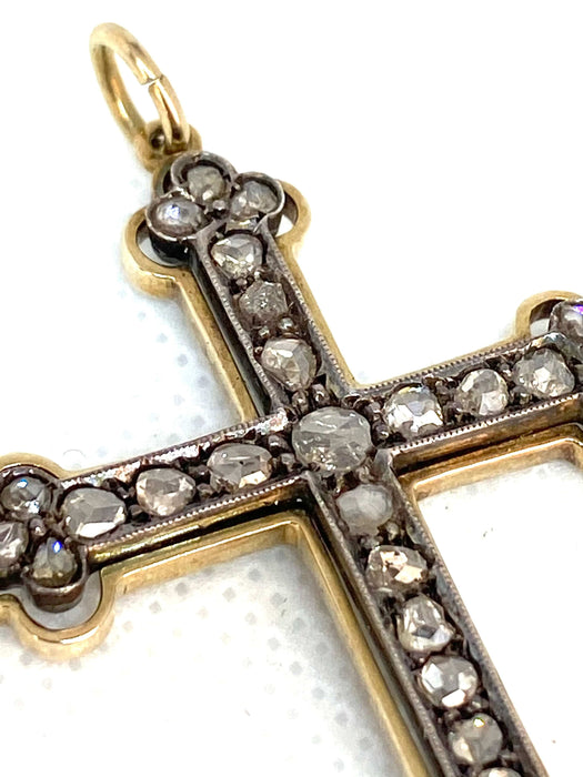 Pendentif Croix chrétienne orthodoxe Or jaune Argent Diamant 58 Facettes