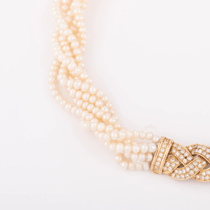 Collier Collier en perles multirangs et fermoir en diamants 58 Facettes