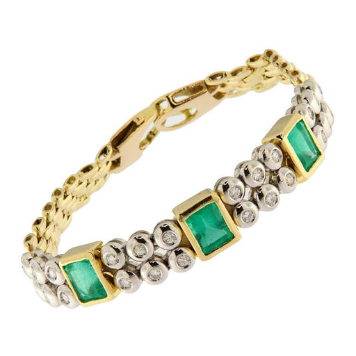 Bracelet Bracelet en or jaune et blanc avec diamants et émeraudes 58 Facettes G3485