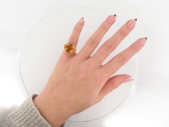 Bague 49 bague sertie cabochon pierre citrine en or jaune 18k 58 Facettes 258282