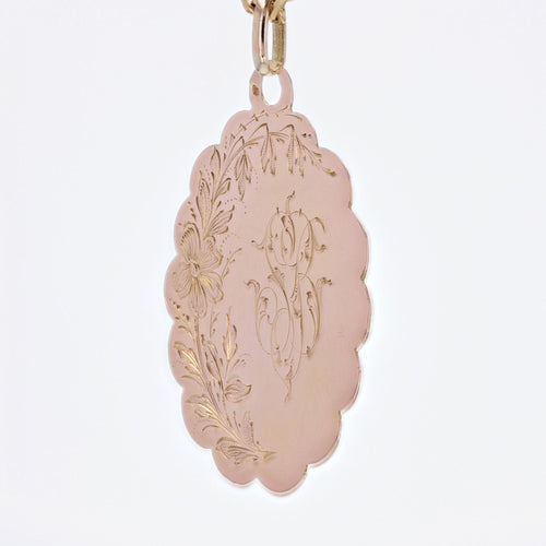 Pendentif Médaille or rose gravée ancienne 58 Facettes CVP78