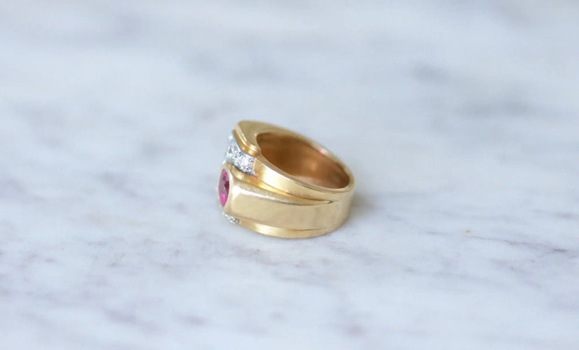 Bague 51 Bague Tank tourmaline rose et diamants 58 Facettes