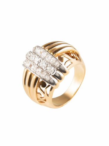 Bague 59 Bague en or jaune, platine et diamants 58 Facettes