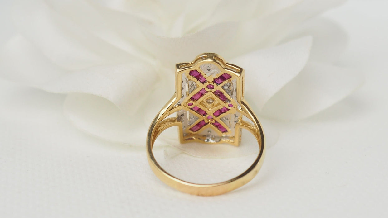 Bague 58.5 Bague vintage or jaune rubis et diamants 58 Facettes 32050