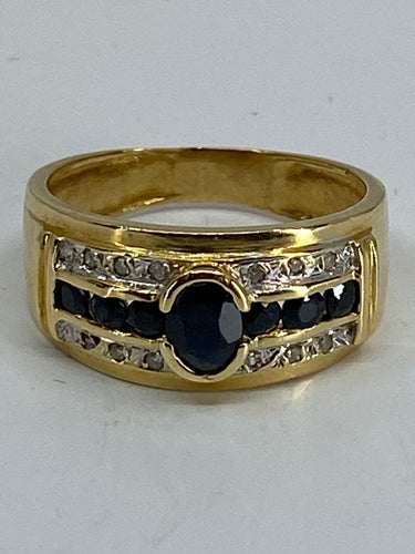 Bague Bague jonc en or jaune, saphirs et diamants 58 Facettes