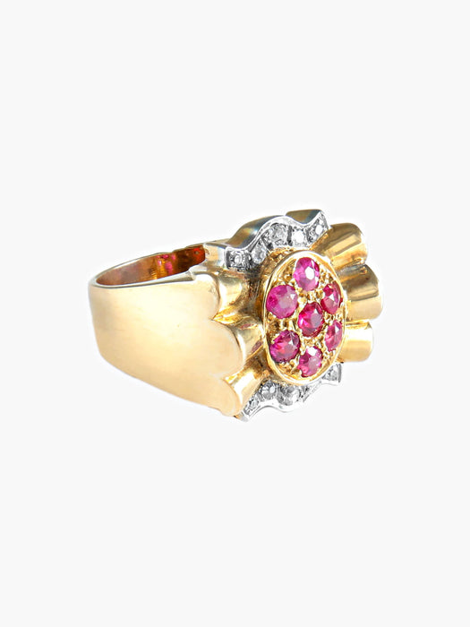 Bague 52 Bague fleur rubis diamants or jaune 58 Facettes LP22-22