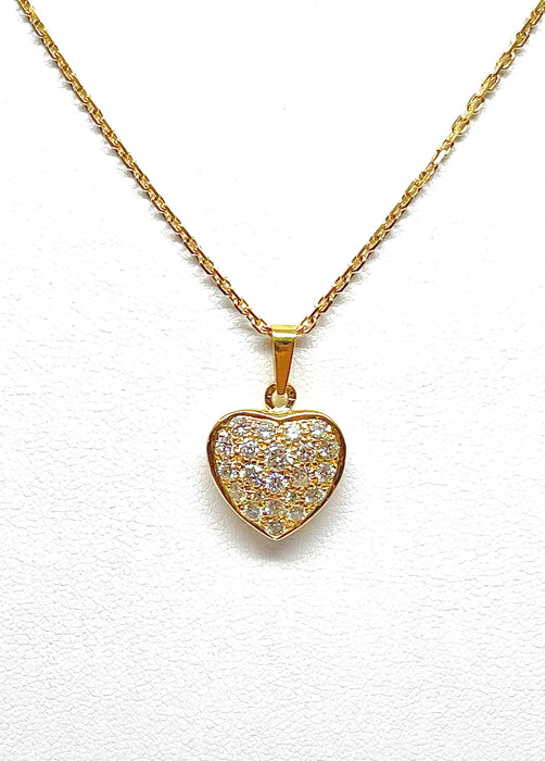 Pendentif Chaîne et pendentif cœur en or jaune et diamants 58 Facettes
