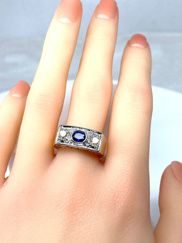 Bague 53 Bague Art Déco Saphir et Diamants 58 Facettes