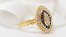 Ring Yellow gold marquise ring with calibrated sapphires and diamonds 58 Facettes 30778