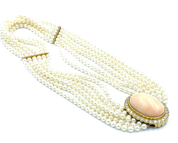 Collier Collier or jaune, perles, corail et diamants 58 Facettes