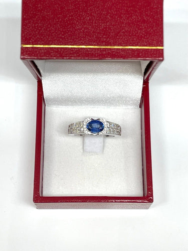 Bague Bague or blanc saphir ovale et diamants 58 Facettes