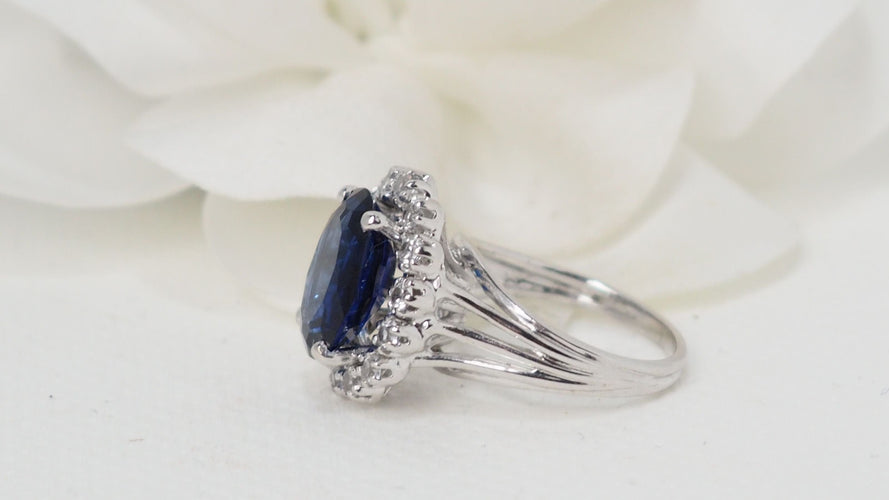 Bague 49 Bague entourage Or blanc Saphir Diamants 58 Facettes 32358