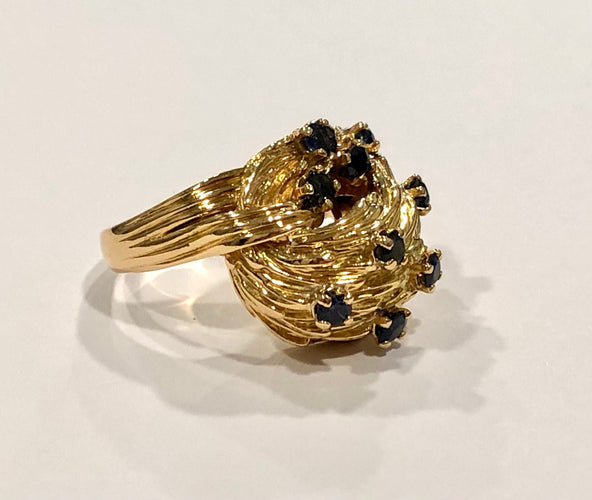 Bague 56 Bague massive or jaune et saphirs 58 Facettes